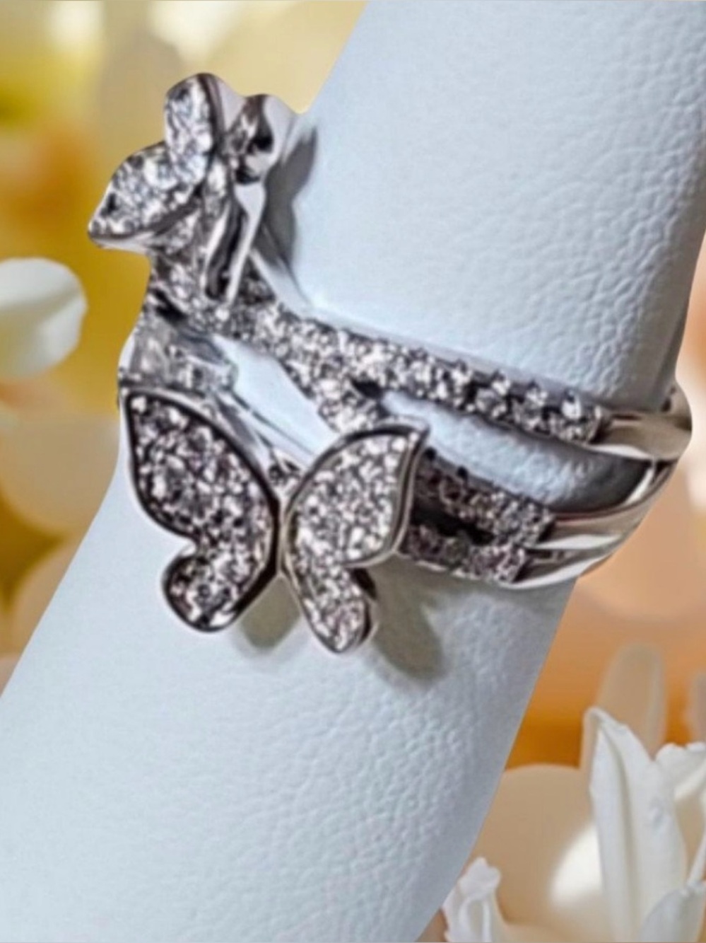 NIB Silver Plated Butterfly Crystal Stackable Ring Size 8